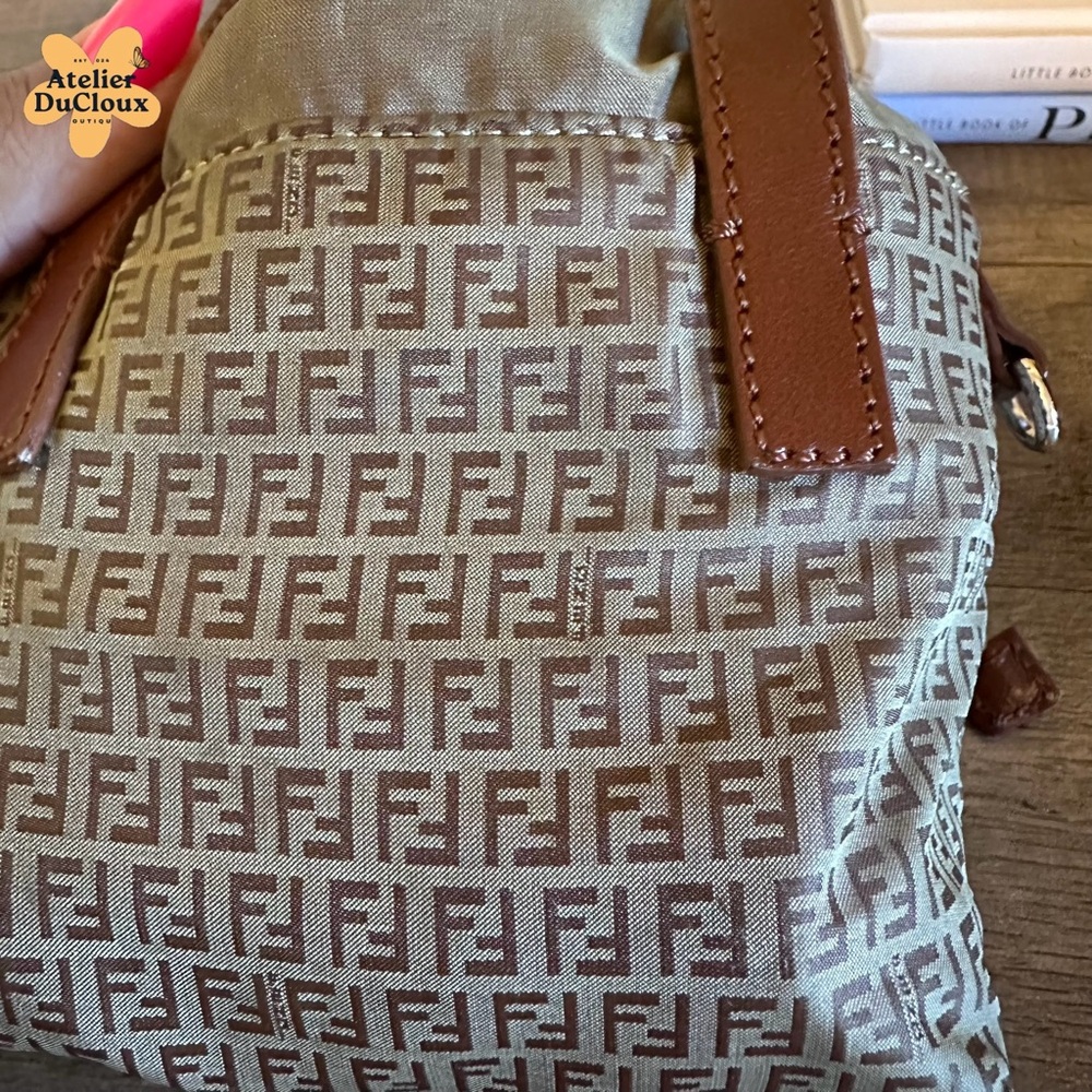 RARE Vintage Authentic Fendi Mini Shopper Nylon mini Wristlet zucchino Pouch - Picture 13 of 16